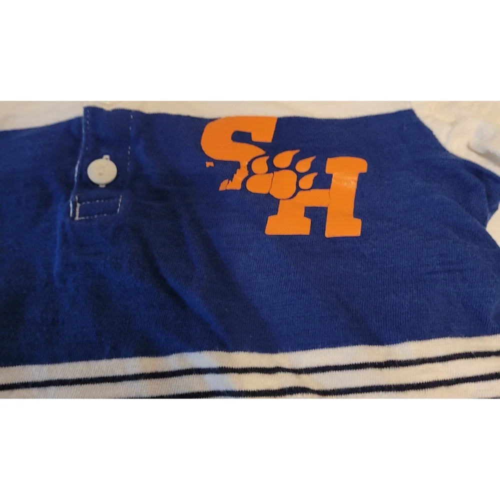 Carters Henley Shirt Toddler 5T Blue White Striped Sam Houston Short Sleeve